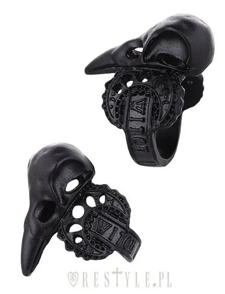Black ring, bird skull, raven, crescent, occult jewellery "WITCH CROW BLACK"
