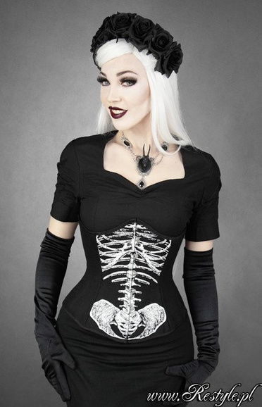 "SKELETON UNDERBUST" anatomical, Black cotton corset, horror