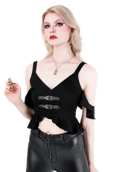 CATHEDRALIS BUCKLE PEPLUM TOP