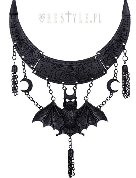 Statement necklace, crescent, tessels "ORIENTAL BAT BLACK NECKLACE" 