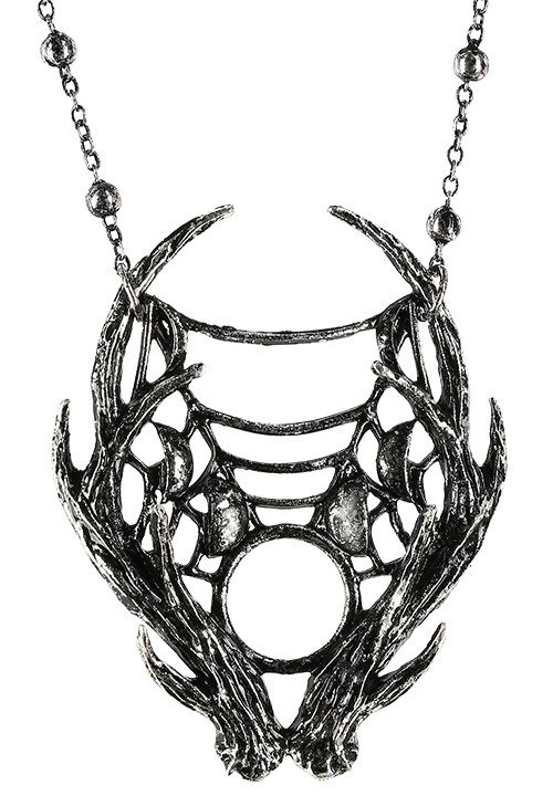 Gothic 3D MOON ANTLER with moon phases Silver Pendant