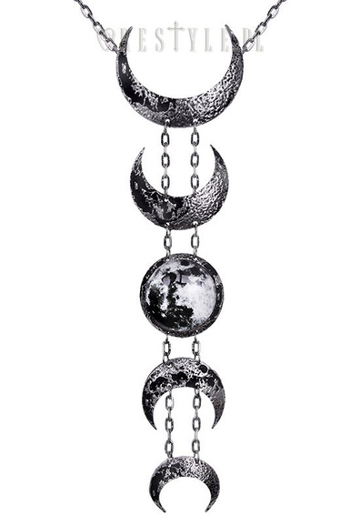 Crescent long pendant, occult jewellery, luna "LUNAR SILVER NECKLACE"