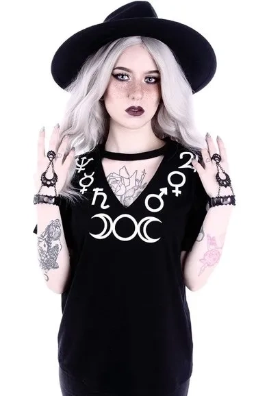 V-Ausschnitt mit Kropfband Gothic Bluse mit Moon "SYMBOLE"