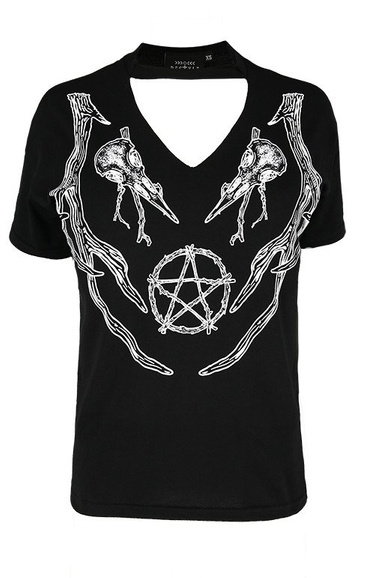 Black pagan tshirt with choker Antlers Top