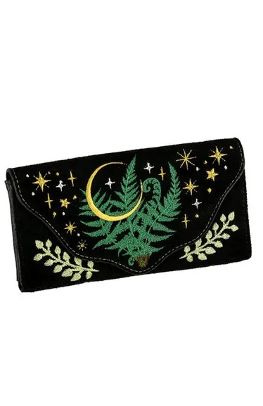 HERBAL WALLET besticktes, längliches Portemonnaie mit Farn