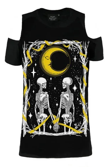 Skelett-Liebhaber Tshirt mit kalten Schultern