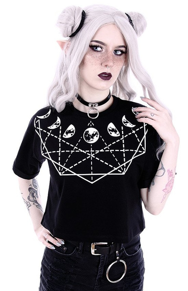 Crop top  gotycka koszulka, Krótki T-shirt z Fazami  księżyca "MOON GEOMETRY"