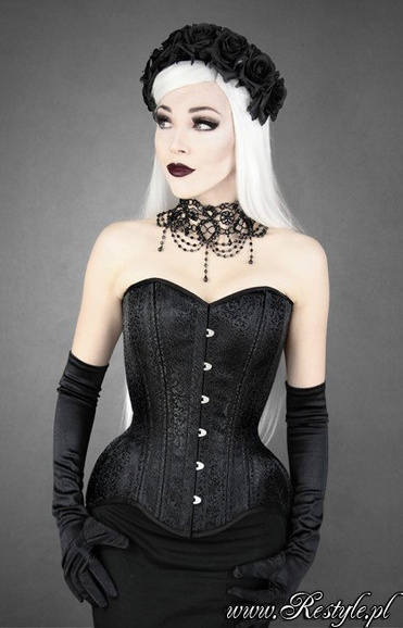 "WH BROCADE OVERBUST" Black gothic jacuard hourglass corset