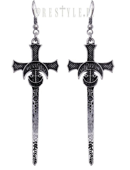 Gothic moon earrinngs, Occult jewellery  "SILVER SWORDS EARRINGS"