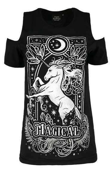 Cold shoulder T-shirt MAGICAL UNICORN GRAY