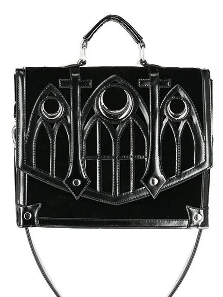 Cathedral Suitcase Schwarze Gothic-Tasche mit Halbmonden