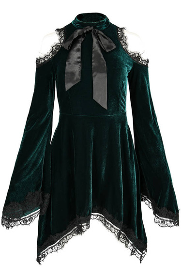 GREEN GAYA DRESS Velvet tunic with bow and side pockets