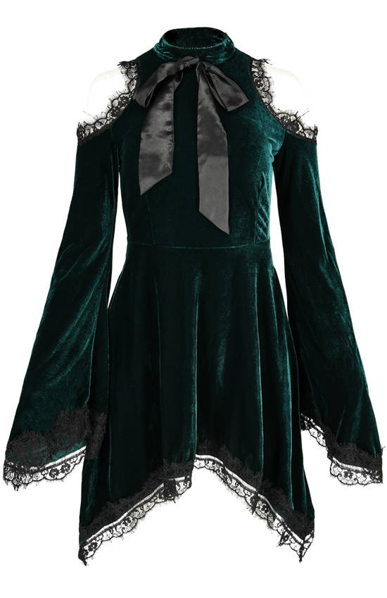 GREEN GAYA VELVET DRESS Zielona sukienka z kieszeniami