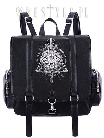  Czarny plecak kostka, kocia czaszka, kieszenie "OCCULT CAT BACKPACK"