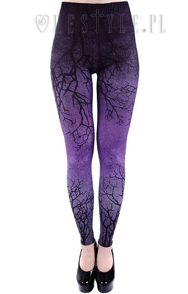 Ombre legginsy fiolet, cieniowane getry "PURPLE BRANCHES"