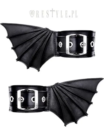 Schwarze Gothic-Armbänder mit Fledermausflügeln, Paar Manschetten, Gothic-Schuhe Accessoire "BAT CUFFS"