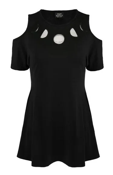 Czarna tunika MOON PHASES TUNIC, fazy księżyca cold shoulder