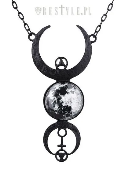 Czarny, długi naszyjnik, Fazy księżyca wisior "BLACK FULL MOON necklace"