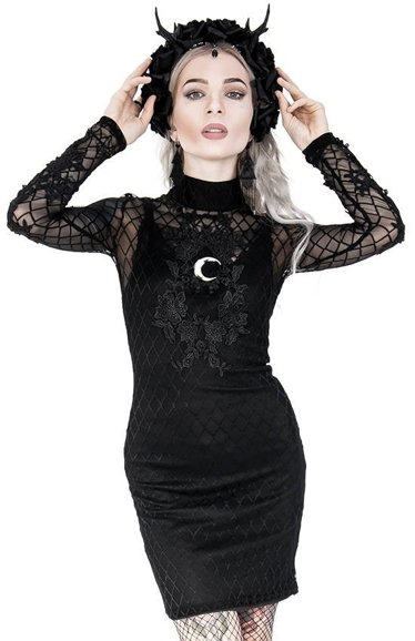 Obcisła gotycka sukienka z koronką i księżycem