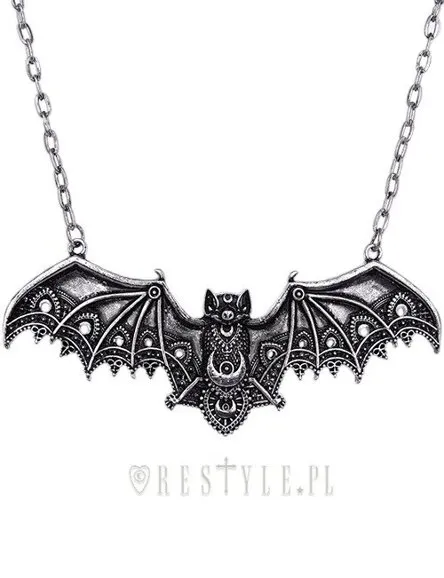 Wisior srebrny nietoperz koronkowy, naszyjnik księżyc "LACE BAT SILVER PENDANT"