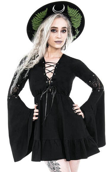 Bawełniana Sukienka Eden Black z falbanami i wiązaniem gorsetowym