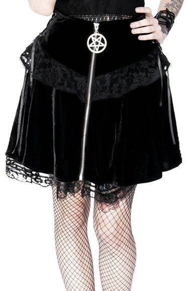 Czarna aksamitna spódnica z wiązaniami i pentagramem