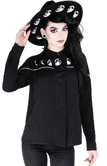 Czarna damska gotycka koszula z fazami księżyca MOON PHASES