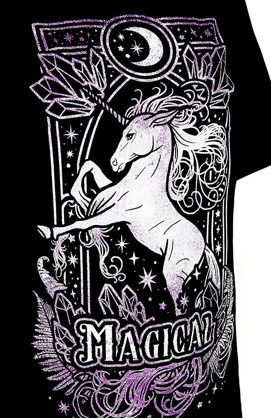 Czarna luźna koszulka z jednorożcem MAGICAL UNICORN OVERSIZED
