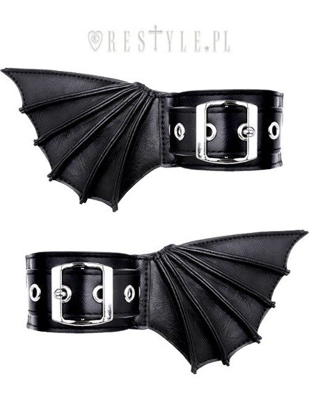 Czarne bransolety, skrzydła nietoperza, gotyckie pieszczochy "BAT CUFFS" 