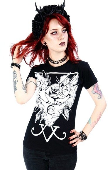 Czarny damski T-shirt Threeheaded cat