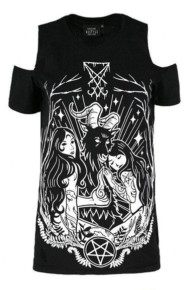 Czarny damski T-shirt gotycki LUCIFER COLD SHOULDER 