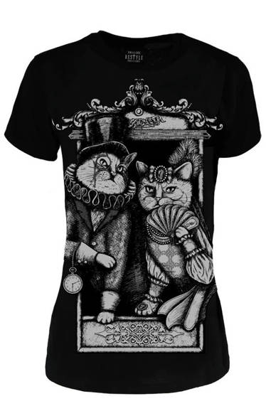 Czarny dopasowany damski T-shirt CAT COUPLE