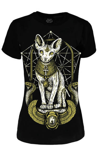Czarny dopasowany damski T-shirt Sphinx Cat 