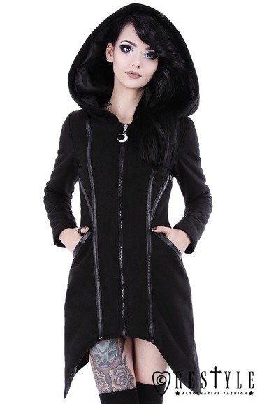 Czarny gotycki płaszcz zimowy, płaszcz z obszernym kapturem "ASSASSIN COAT"