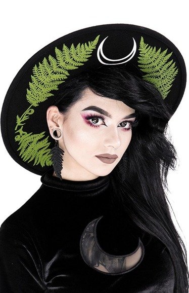 Czarny kapelusz paproć FERN HAT szerokie rondo forest witch