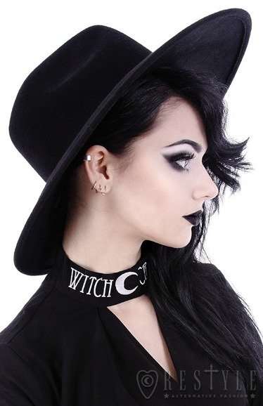 Czarny kapelusz z szerokim rondem, usztywniany kapelusz, welna  "WITCH" 