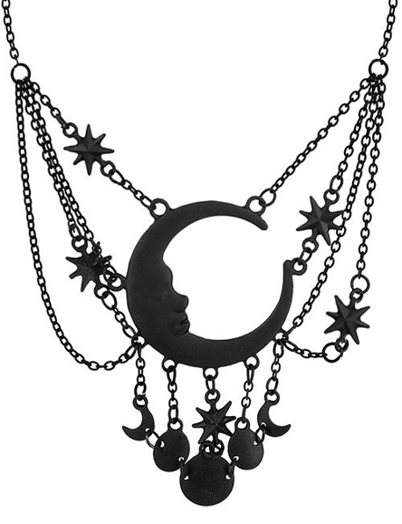 Czarny naszyjnik gotycki z księżycem "SLEEPLESS NIGHTS BLACK NECKLACE" 