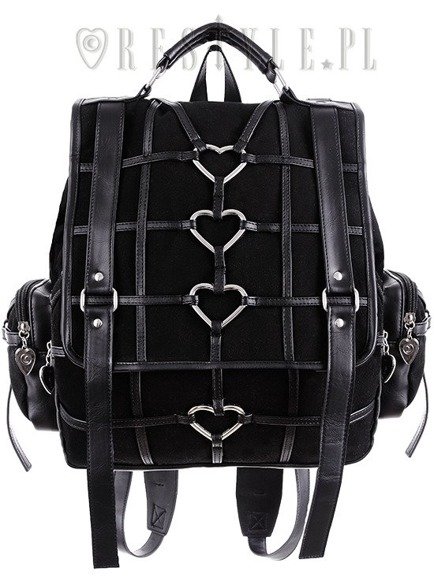 Czarny plecak kostka, harness z serduszkami "HEAVY HEART BACKPACK"