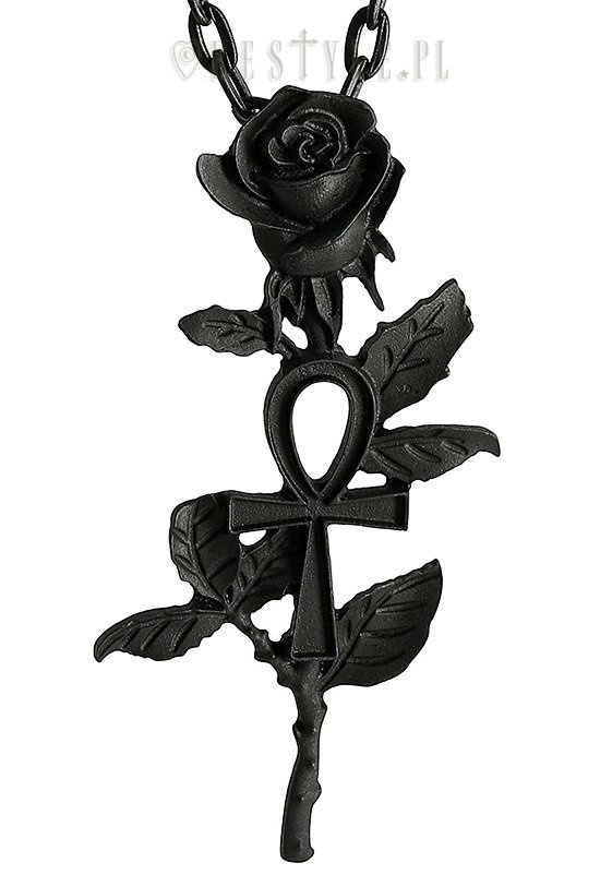Czarny wisior róża "BLACK ANKH ROSE PENDANT" 