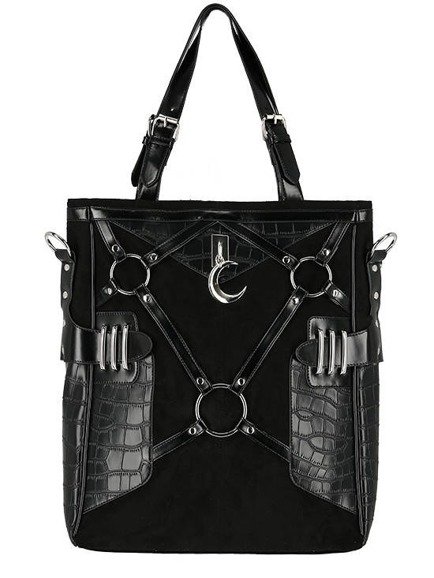 Duża czarna torebka Layla shoperka z harnessem i księżycem