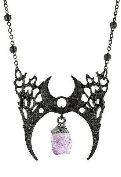Gotycki czarny wisior księżyc z kryształem BRANCH CRESCENT