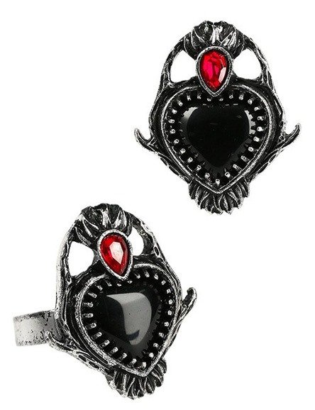 Gotycki pierścionek serce z kamieniem  "SACRED HEART RING"