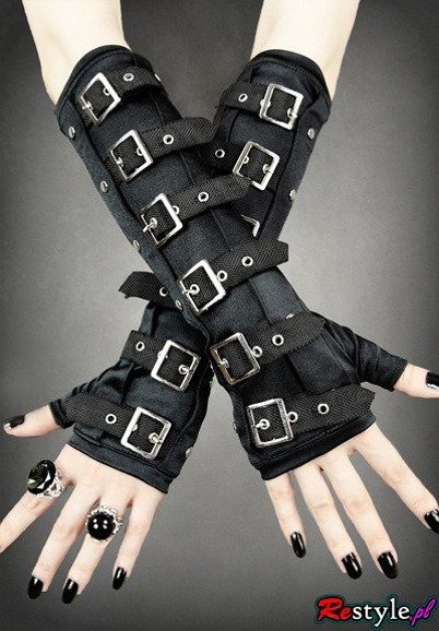 Gotyckie rękawiczki z klamrami rękawki bawełna czarne