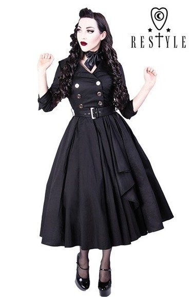 R-22 COAT DRESS czarna sukienka lata 50-te rozkloszowana 