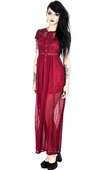 RED GRACE Czerwona długa koronkowa sukienka gotycka 