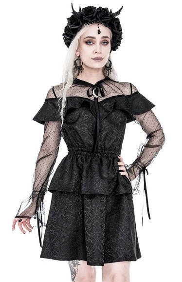 Sukienka gotycka ZOE DRESS żakardowa z falbanami