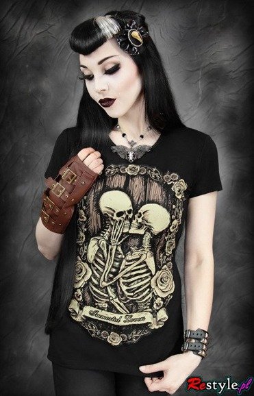 czarny t-shirt zakochane szkielety IMMORTAL LOVERS 